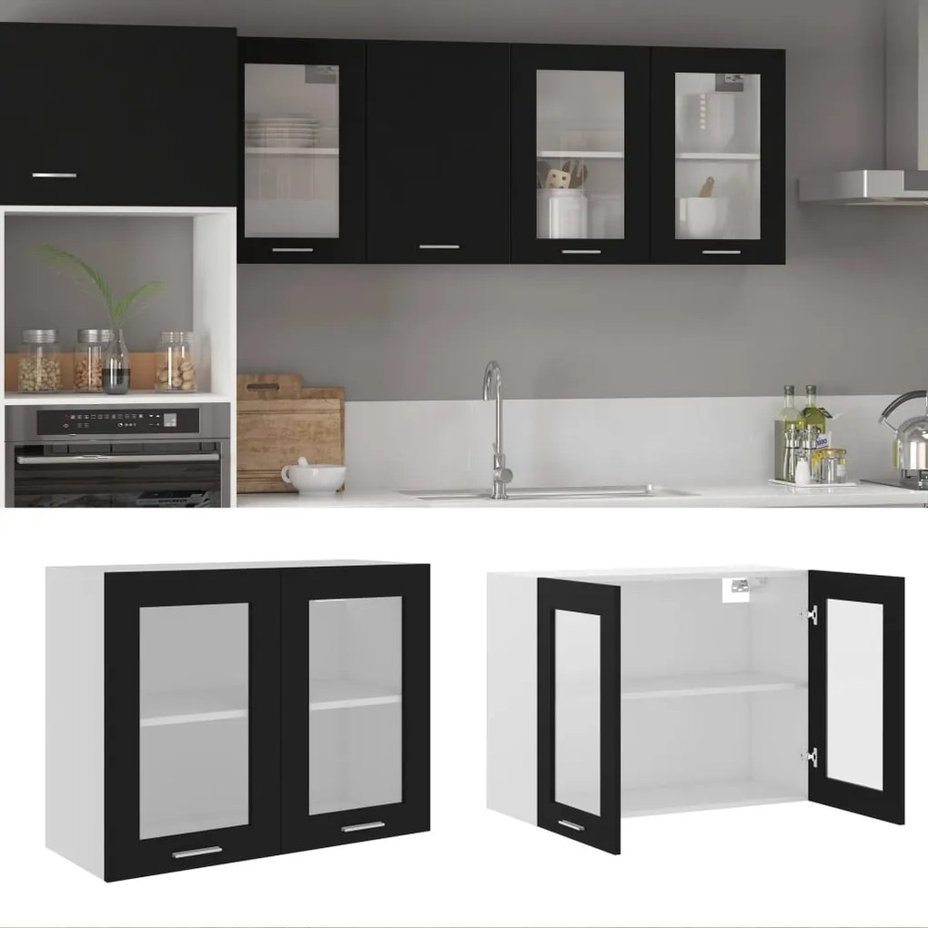 802530 vidaXL Armário de parede c/ vidro 80x31x60 cm contraplacado preto