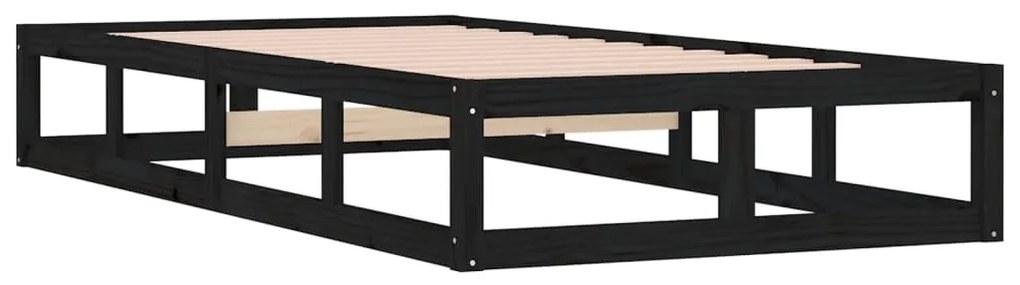 Estrutura de cama solteiro 90x190 cm madeira maciça preto