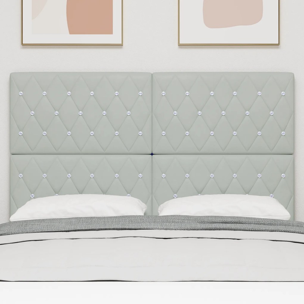 Cabeceira com Botões de Cristal Tufted Cinza Claro 140 cm de Veludo