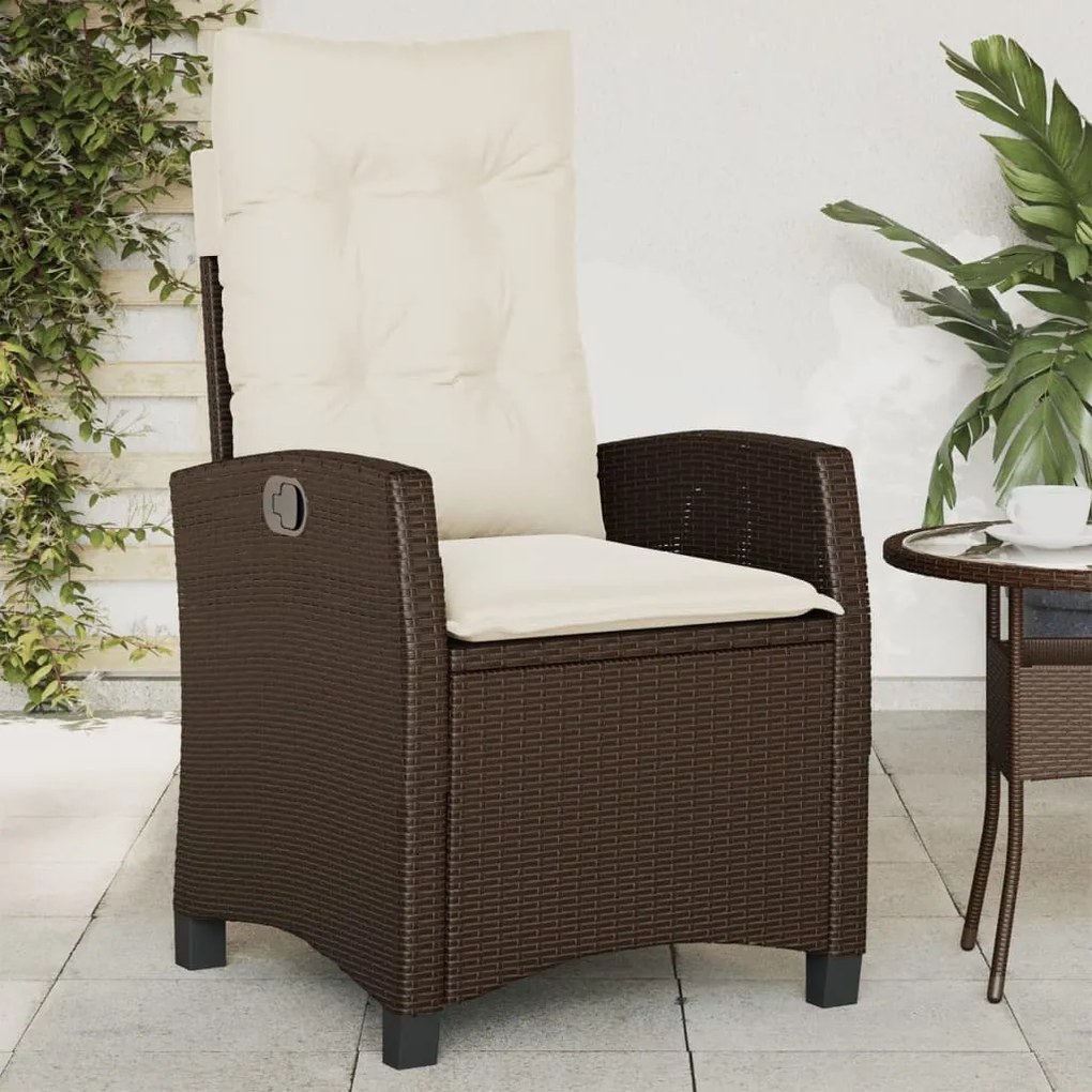 vidaXL Cadeira de jardim reclinável com almofadões vime PE castanho