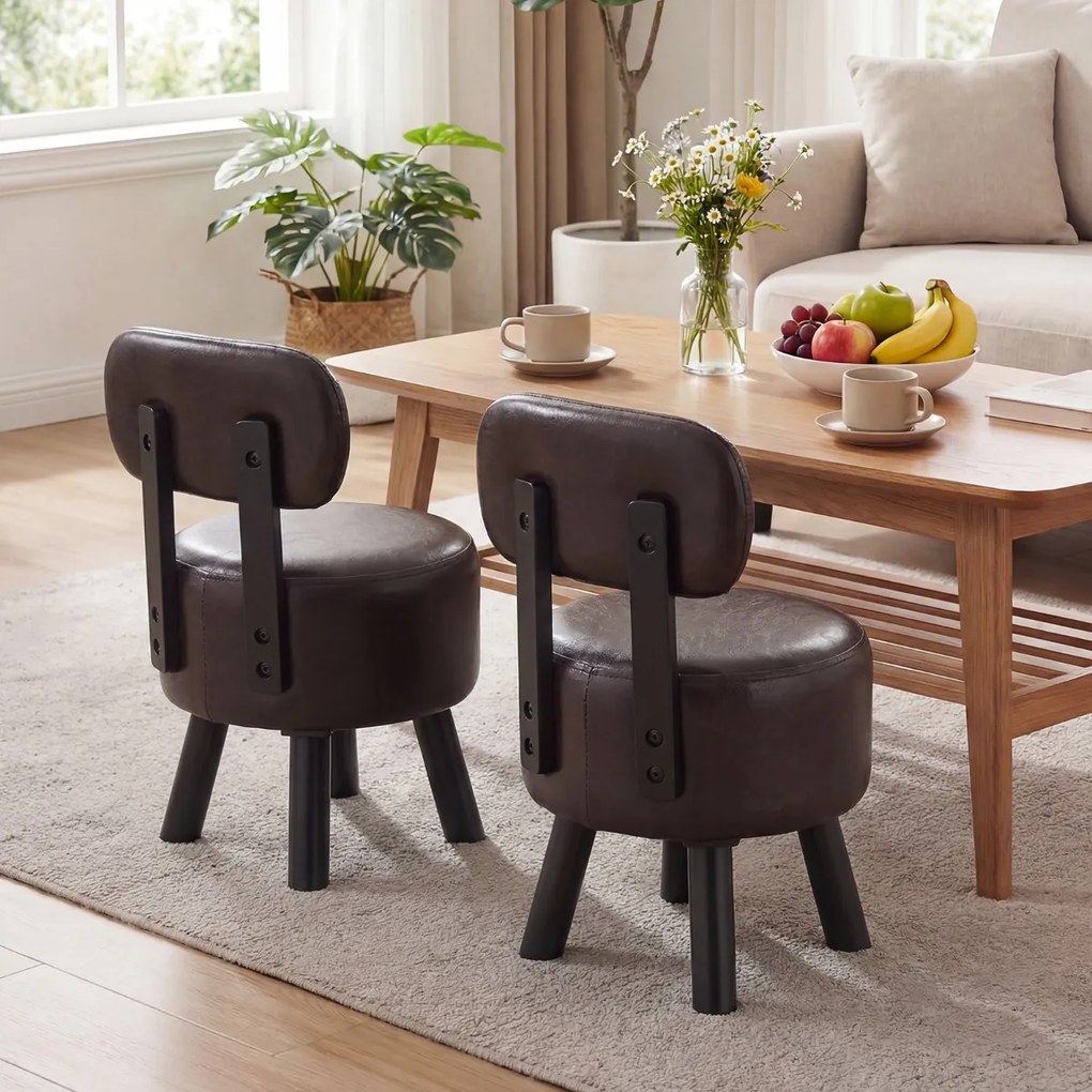 Conjunto de 2 pufes com encosto em madeira de borracha e espuma espessa, com capacidade para 150 kg, 32,5 x 35 x 51 cm, para sala de estar ou hall de