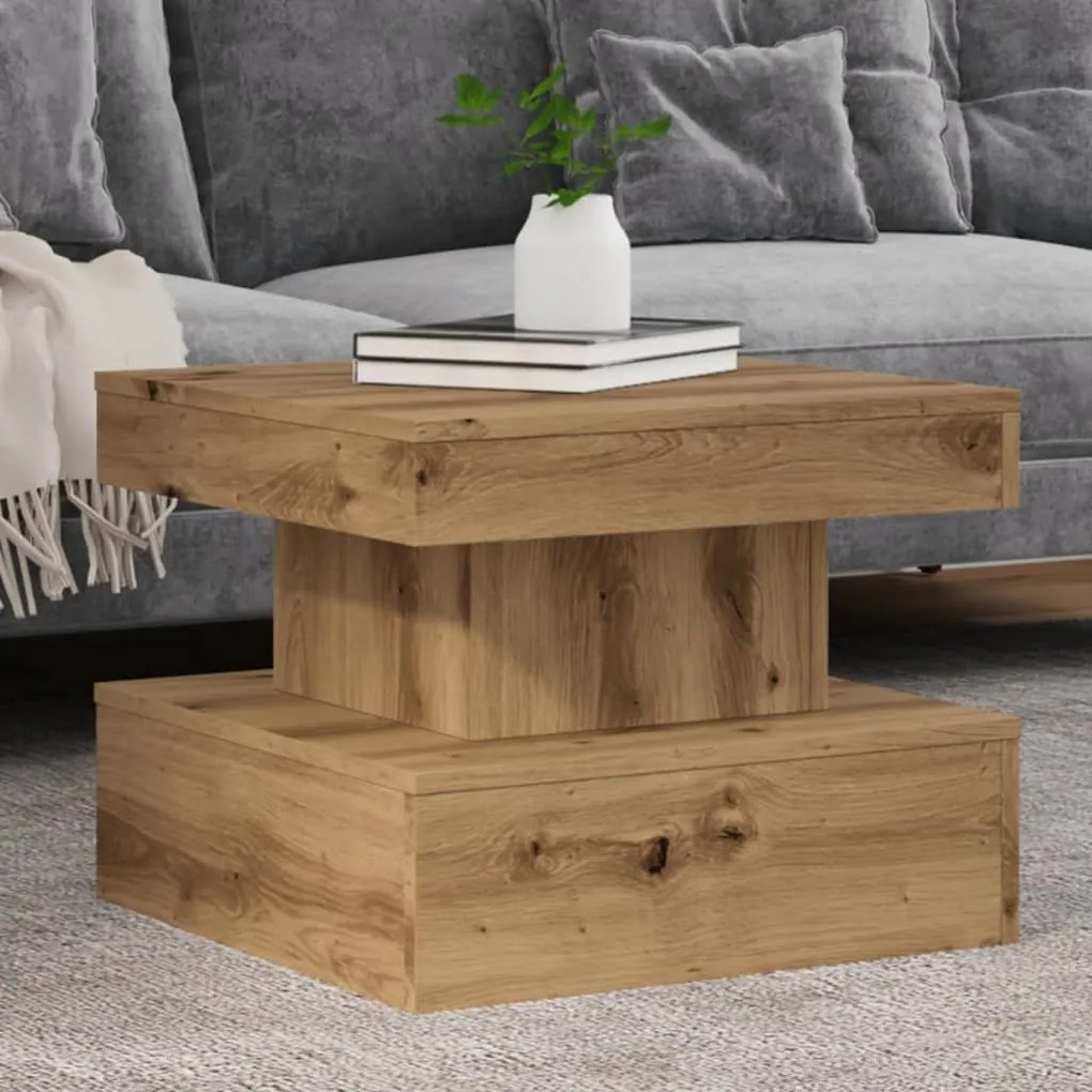 Mesa de centro com luzes LED 50x50x40 cm carvalho artisiano