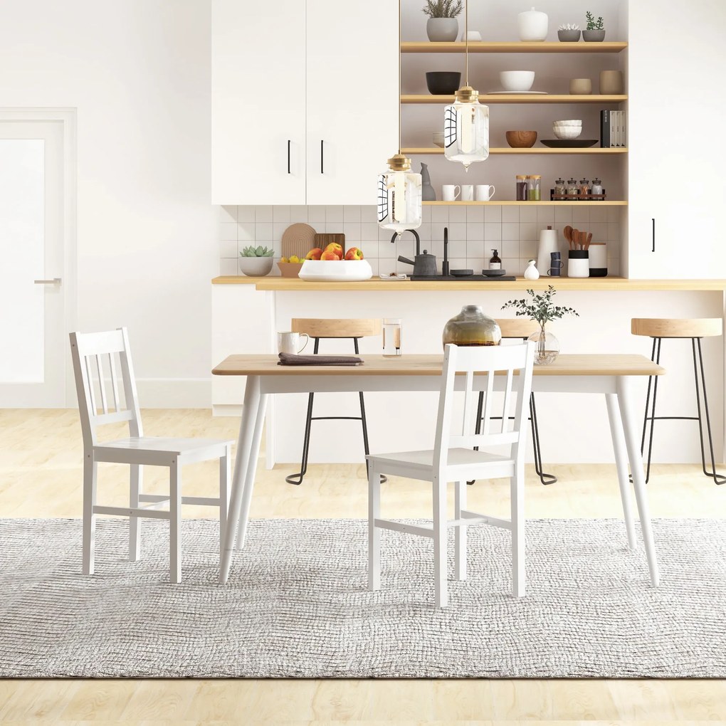 HOMCOM Conjunto de 2 Cadeiras de Sala de Jantar Cadeira de Cozinha com Encosto de Ripas Estrutura de Madeira de Pinho para Sala de Jantar Restaurante Carga Máxima 120 kg 41x46,5x85,5 cm Branco