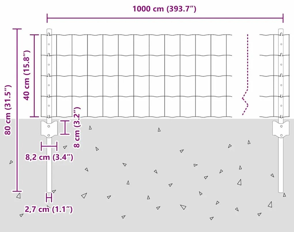 Cerca Euro com 5 postes U cinza 0.4x10 m aço