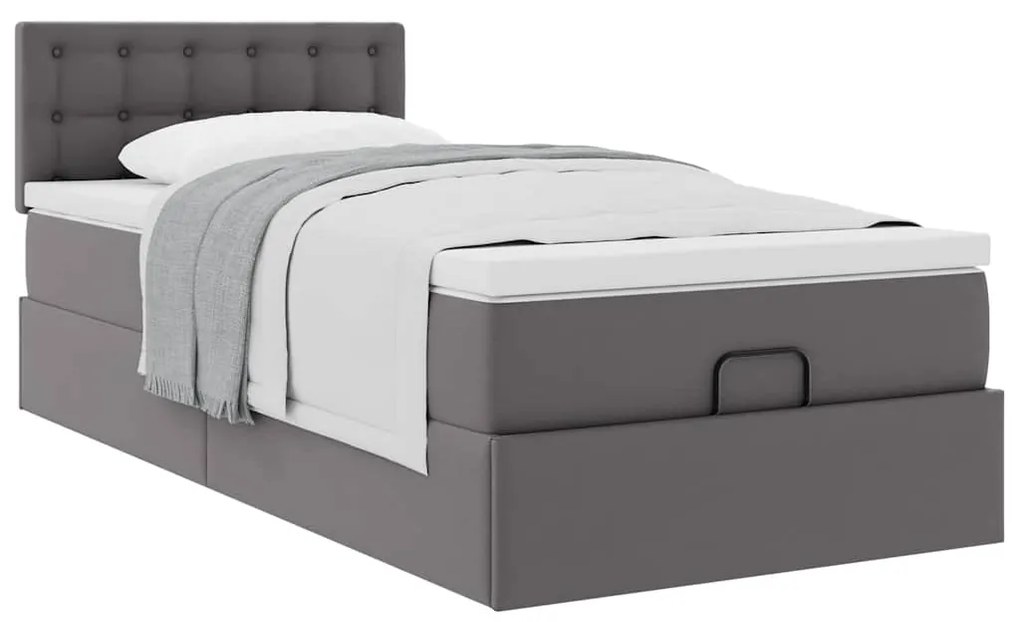 Cama otomana com colchão 90x190 cm couro artificial cinzento