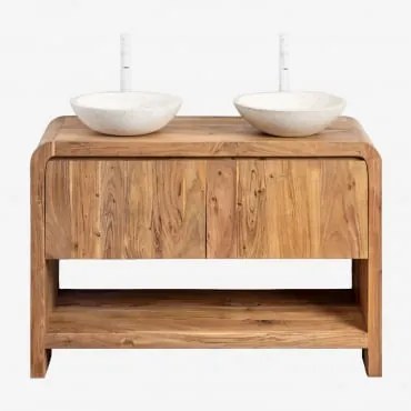 Conjunto De Móvel De Casa De Banho Em Madeira De Acácia Vacry Castanho Acácia & 2 X Cimento Branco Redondo Ø40 Cm Zavion & - Sklum