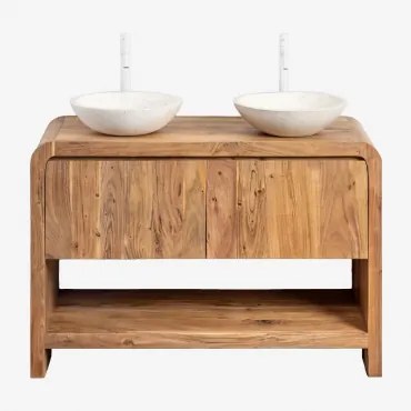 Conjunto De Móvel De Casa De Banho Em Madeira Vacry Castanho Acácia & 2 X Cimento Branco Redondo Ø40 Cm Zavion & Sem Espelho & 2 - Sklum