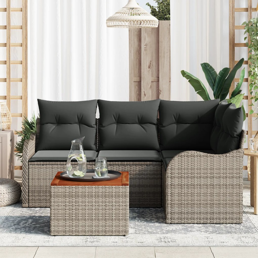 Conjunto de Sofá de Jardim 5 Peças com Almofadas Cinza Rattan PE Acáci