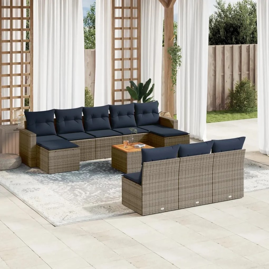 vidaXL 11 pcs conjunto sofás de jardim c/ almofadões vime PE cinzento