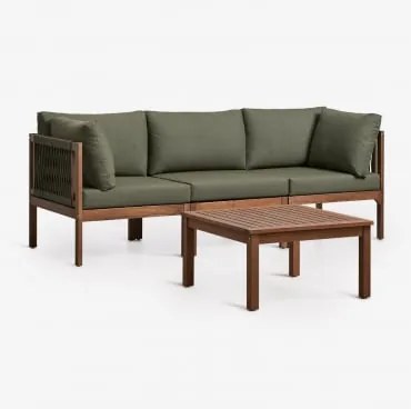 Conjunto De Jardim Com Sofá Modular De 3 Peças Com Apoios De Braços E Mesa De Centro Em Madeira De Acácia Branson Verde - Sklum