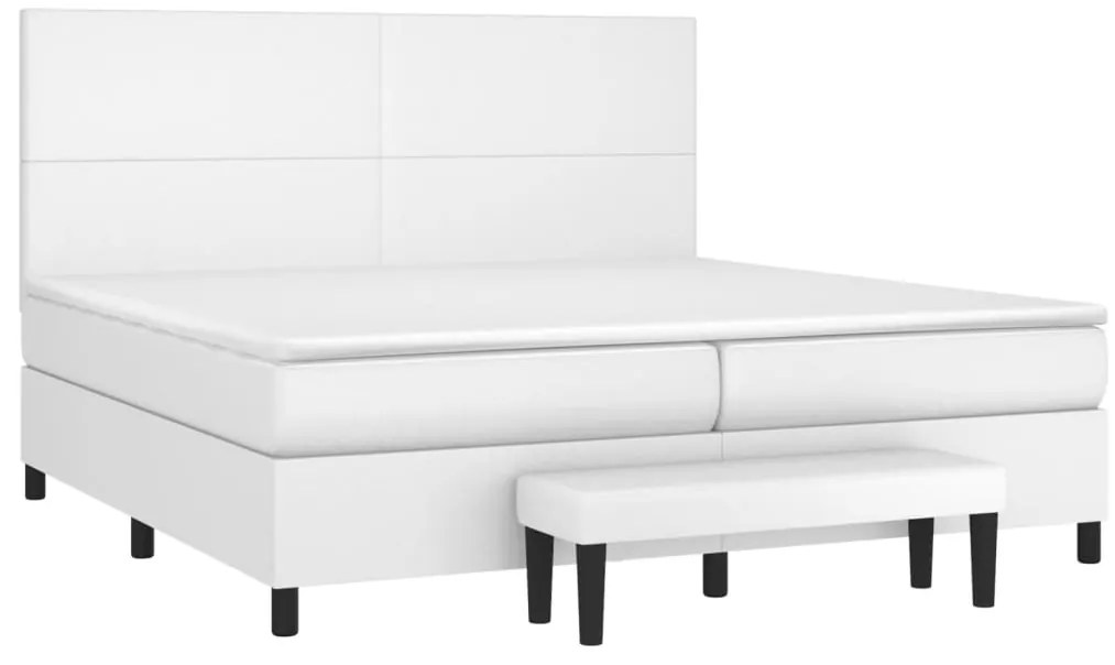 Cama com molas/colchão 200x200 cm couro artificial branco