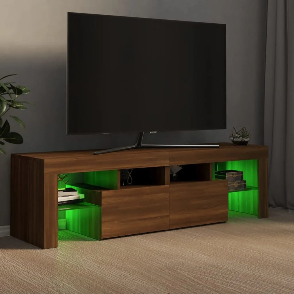 Móvel de TV com luzes LED 140x36,5x40 cm carvalho castanho