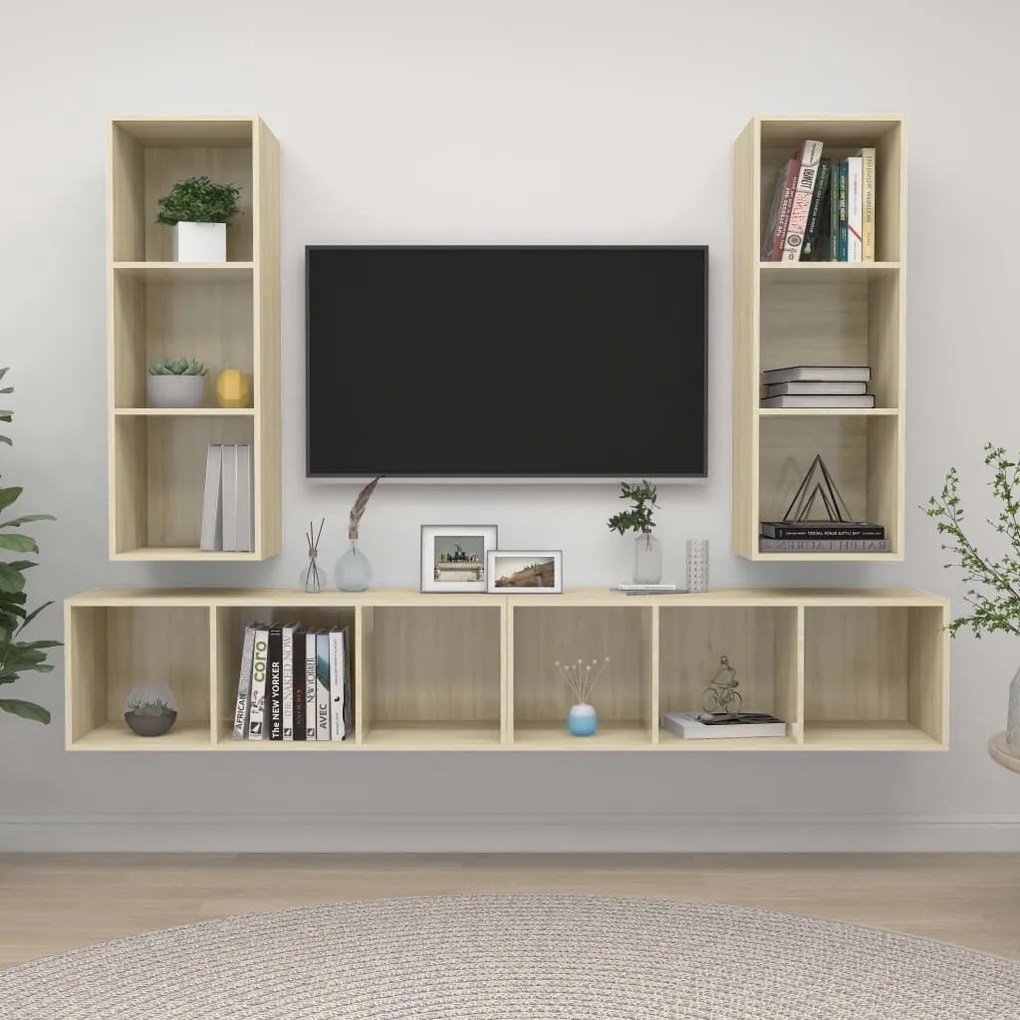 vidaXL Armários de parede p/ TV 4pcs derivados madeira carvalho sonoma
