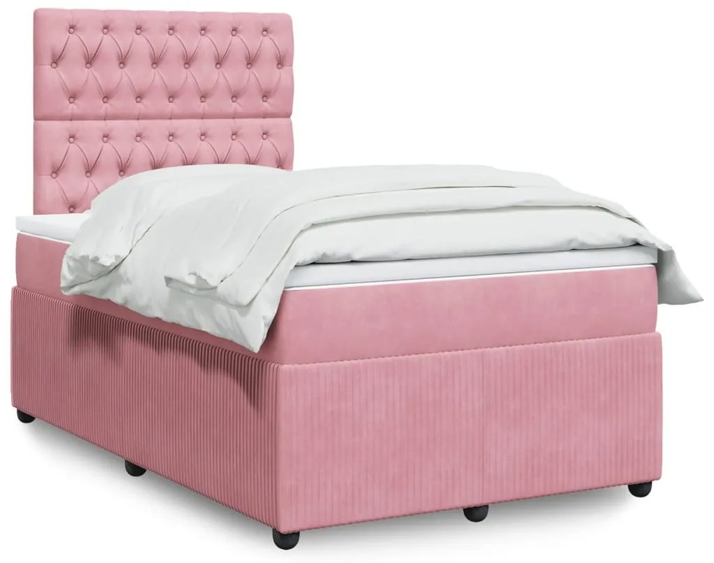 Cama boxspring com colchão 120x200 cm veludo rosa