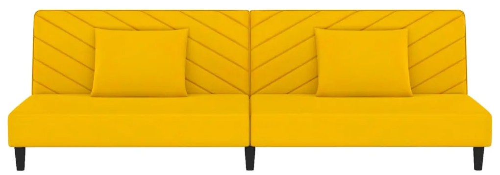 Sofá-cama 2 lugares com duas almofadas veludo amarelo