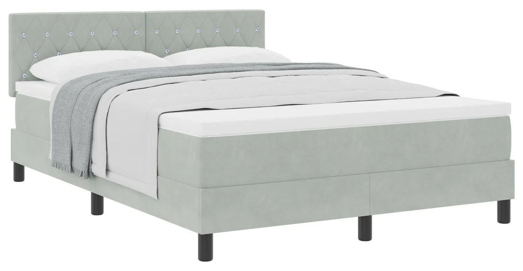 Cama Box Spring com Colchão Cinza Claro 140x200 cm Veludo