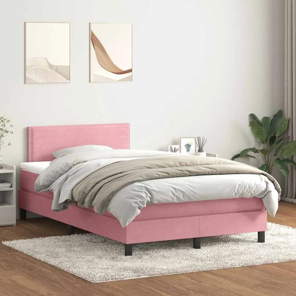 vidaXL Cama com molas/colchão 120x210 cm veludo Rosa