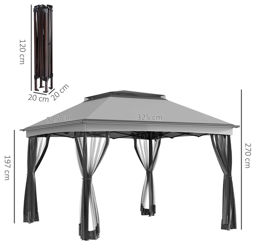 Tenda Dobrável Exterior 325x325x270 cm Tenda de Jardim com Teto Duplo