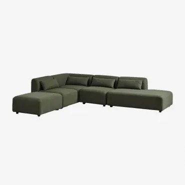 Sofá Modular De Canto Em 4 Peças Com Chaise Longue Direita E Puff Fogler Tecido Pele De Borrego Verde Sálvia - Sklum