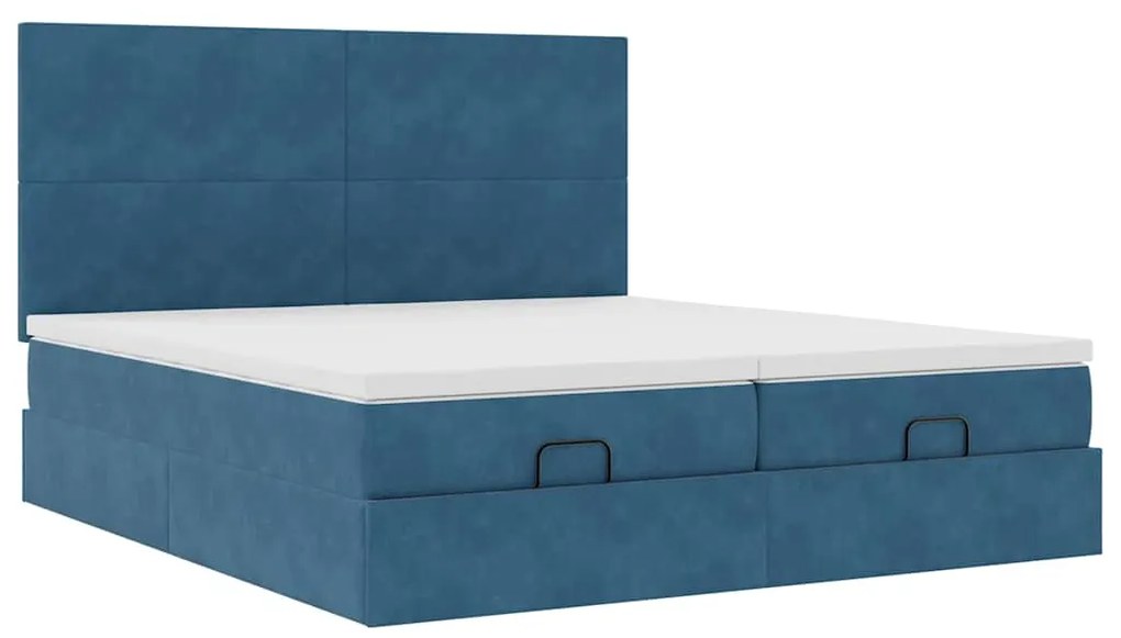 Cama otomana com colchões/LEDs 200x200 cm veludo azul-escuro