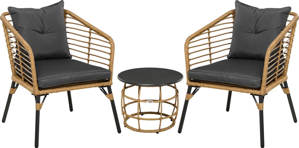 Outsunny Conjunto Bistrô 3 Peças, resistente às intempéries, 1 Mesa de Apoio, 2 Cadeiras, 62 cm x 65 cm x 78 cm, Areia+Cinza Escuro | Aosom Portugal