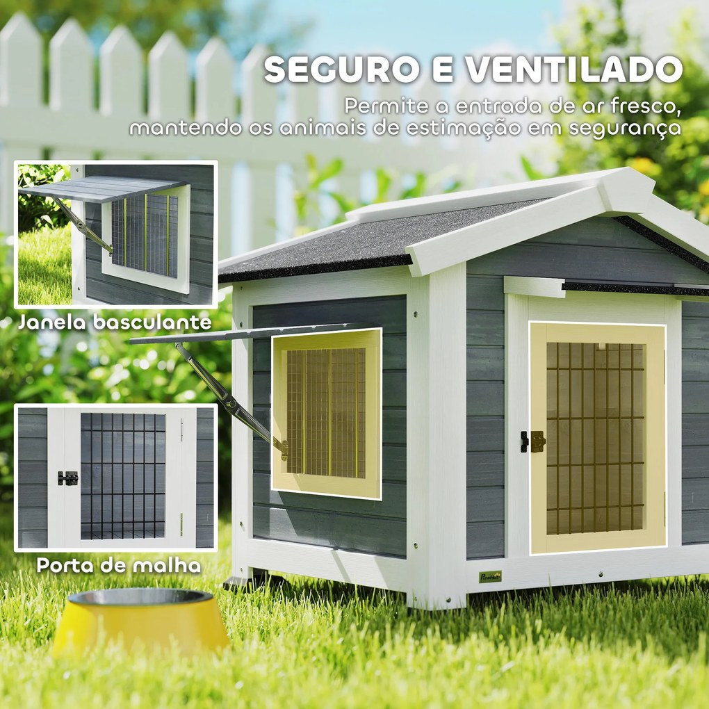 Casota para Cães de Exterior em Madeira Casa para Cães Médios com Teto de Asfalto Chão Removível 98x76x69,5 cm Cinzento