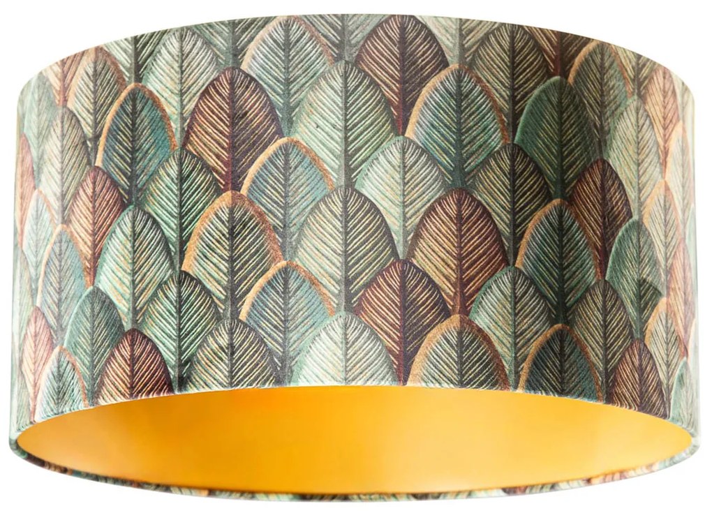 Abajur de Veludo com Design de Folhas e Interior Dourado 50/50/25