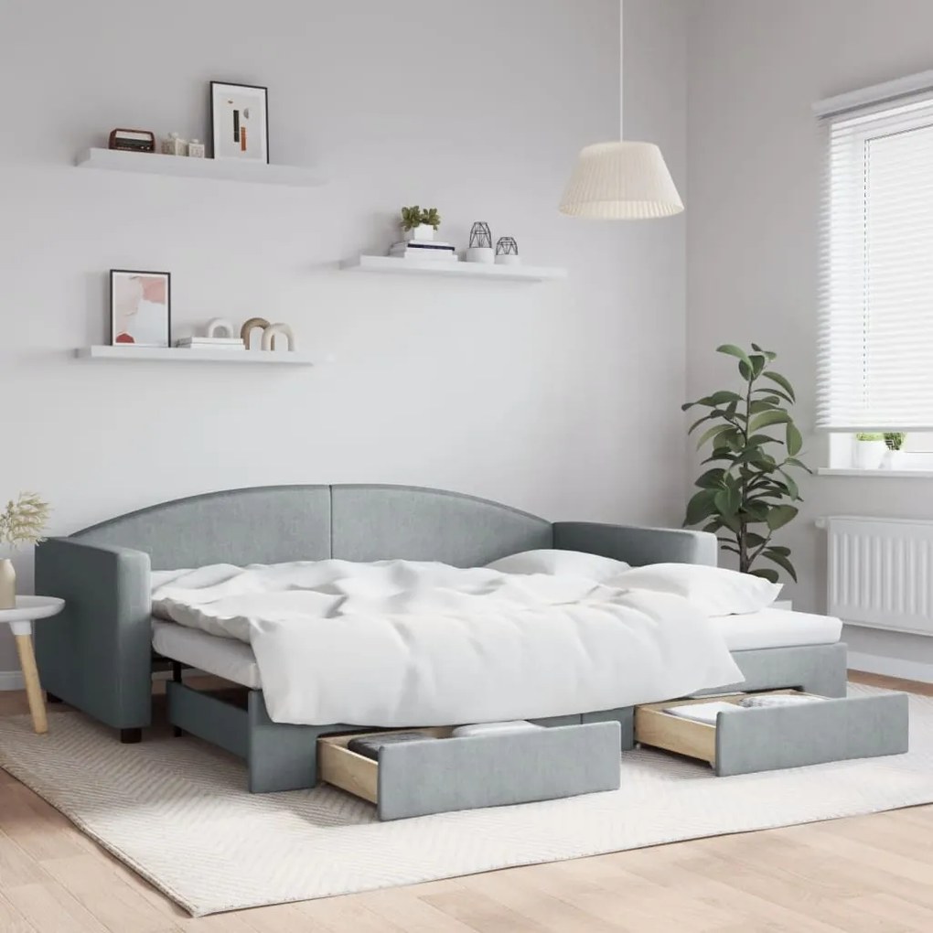 vidaXL Sofá-cama c/ gavetão e gavetas 90x200 cm tecido cinzento-claro