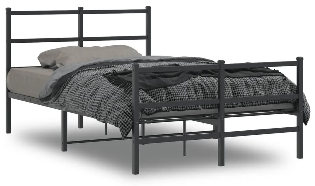 Estrutura de cama com cabeceira e pés 120x190 cm metal preto