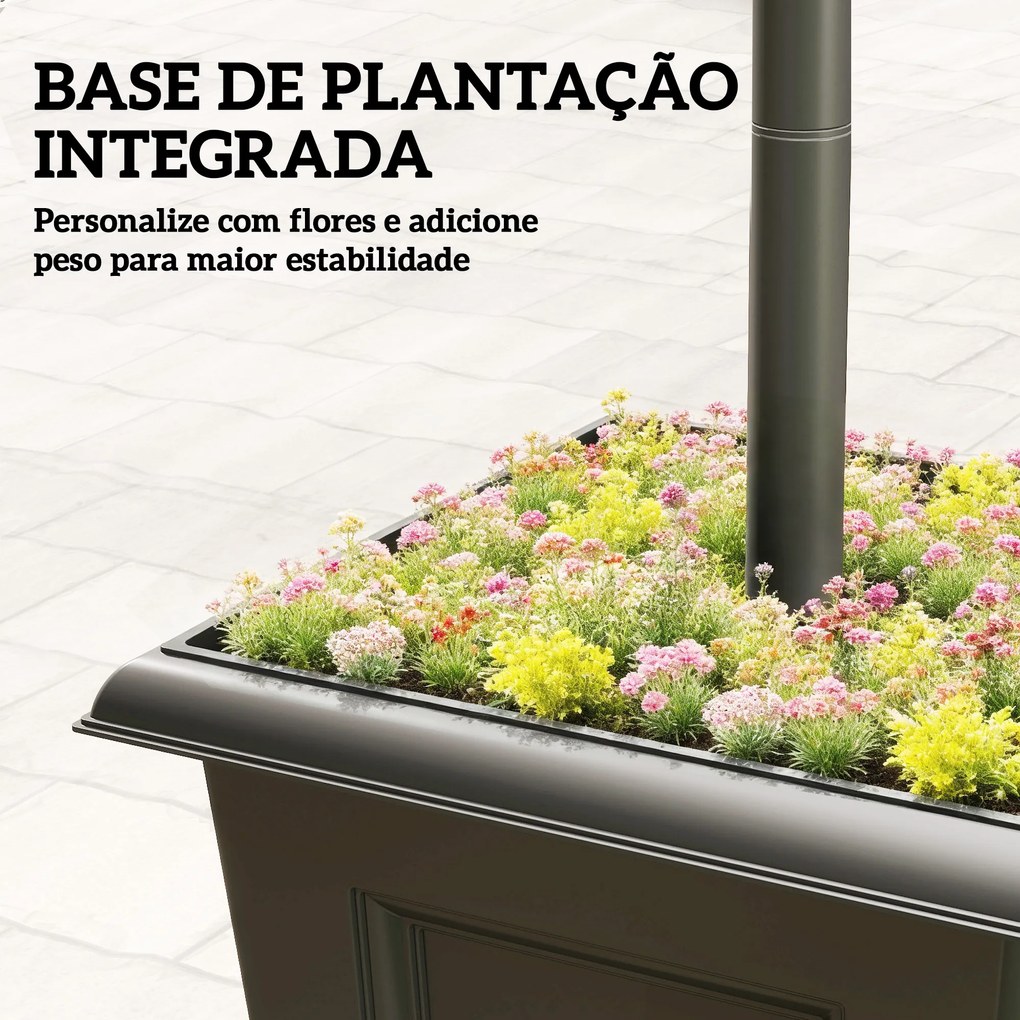 Candeeiro Solar de Jardim com Floreiras 3 Cabeças Impermeável IP44 Ligação/Desligamento Automático e Altura Ajustável 52x52x185 cm Preto