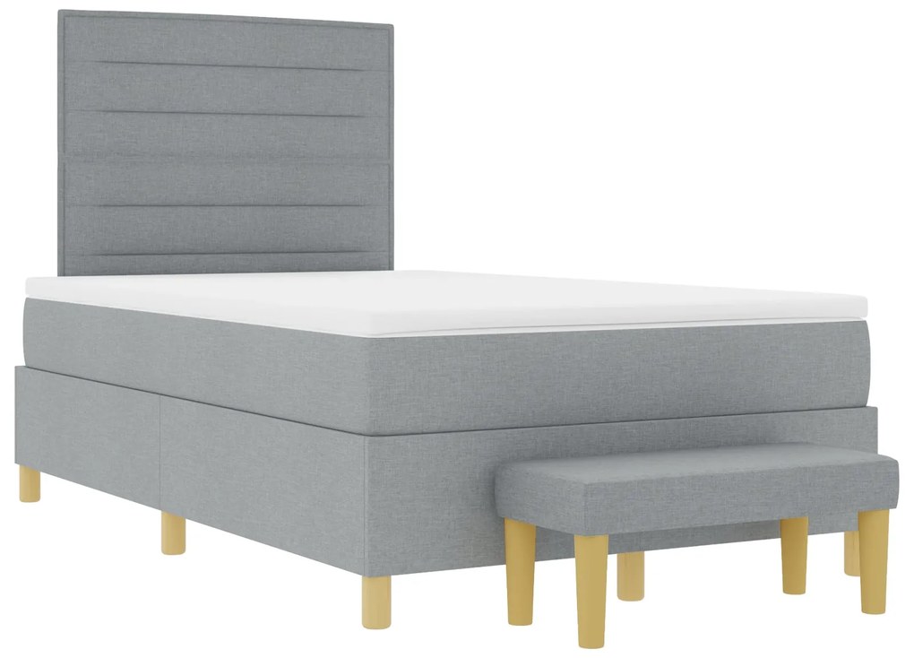 Cama Box Spring com Colchão e Banco Cinzento-claro 120x190 cm Tecido