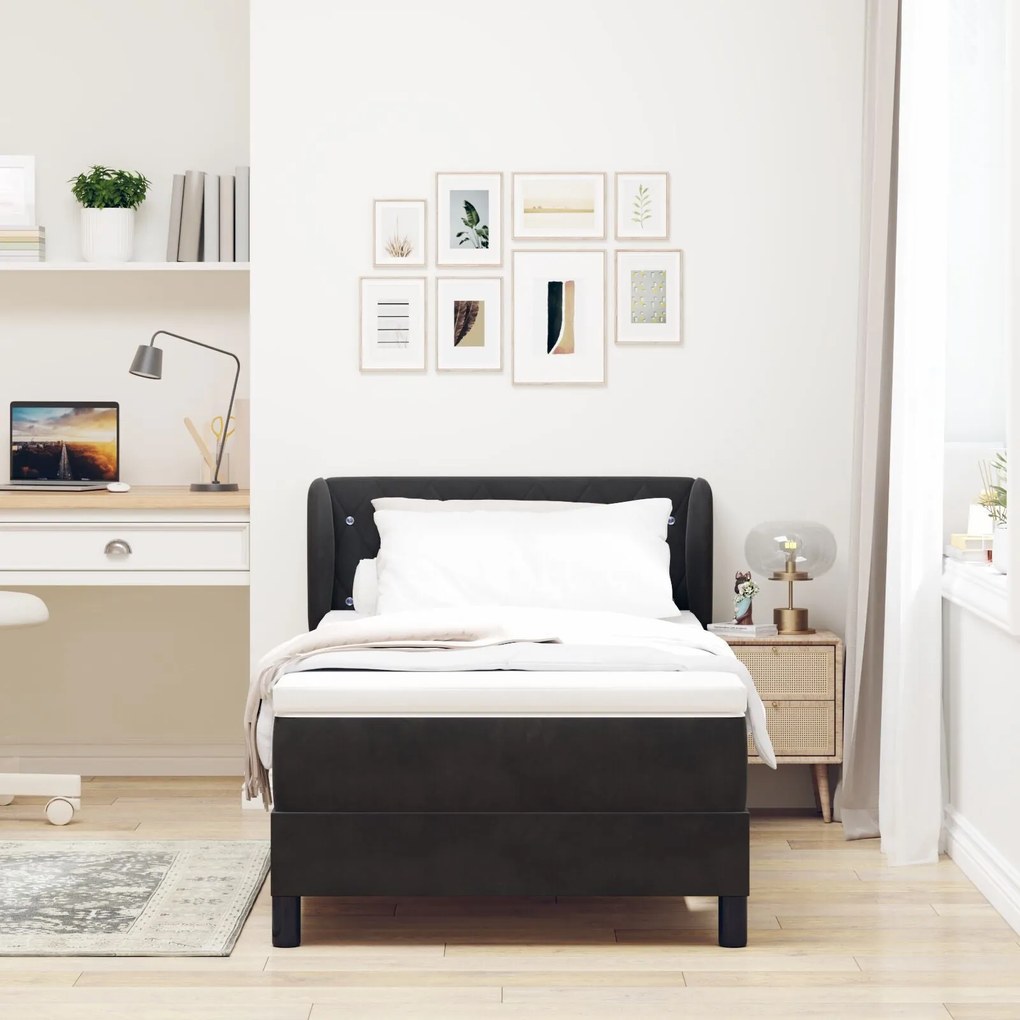 Camas Box Spring vidaXL com Colchão Preto 90x190 cm em Veludo