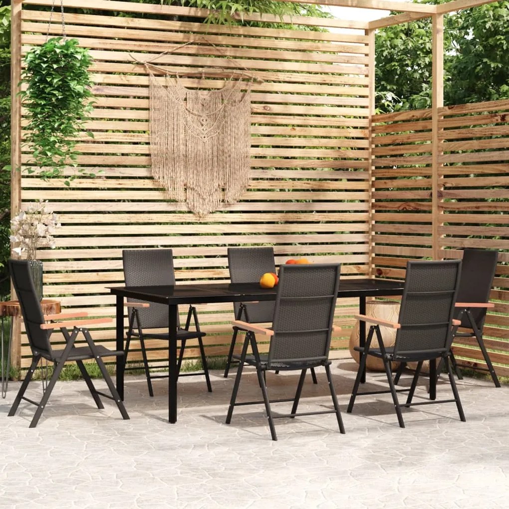 vidaXL 7 pcs conjunto de jantar para jardim preto