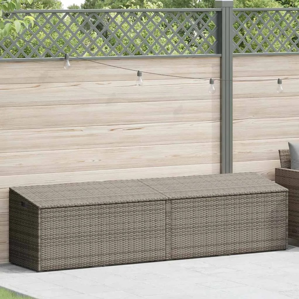 Caixa de arrumação para jardim 220x50x58 cm vime PE cinzento