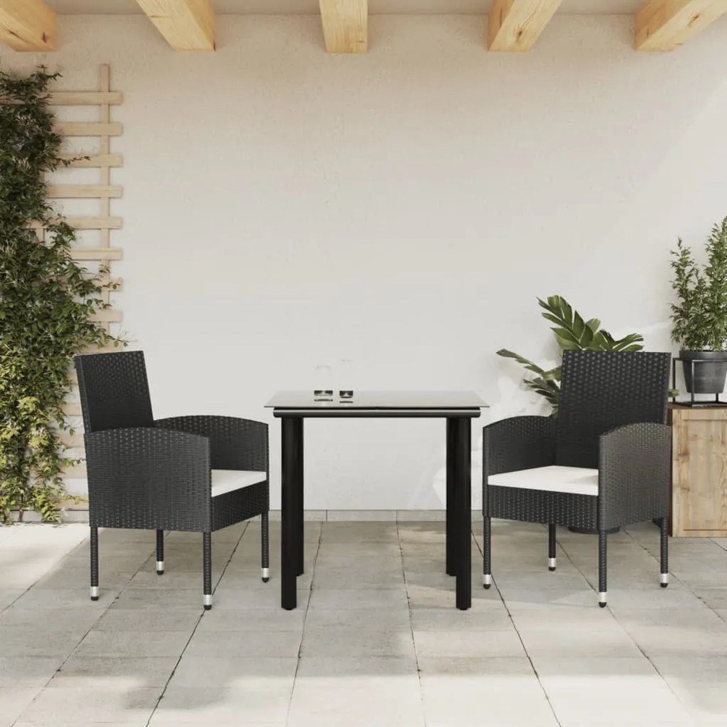 vidaXL 3 pcs conjunto de jantar para jardim vime PE e aço preto