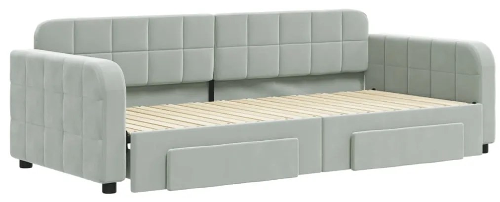 Sofá-cama c/ gavetão e gavetas 90x200 cm veludo cinzento-claro