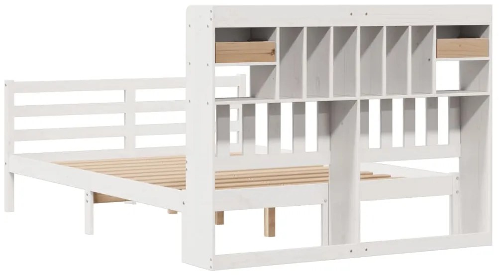 Cama com estante sem colchão 150x200 cm pinho maciço branco