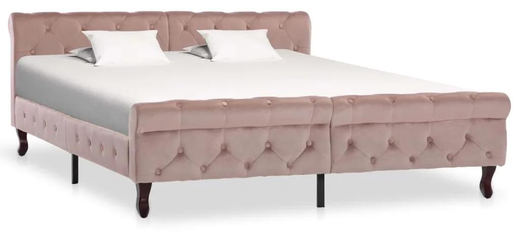 288568 vidaXL Estrutura de cama 160x200 cm veludo cor-de-rosa