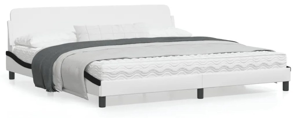 vidaXL Estrutura de cama c/ cabeceira couro artificial branco e preto