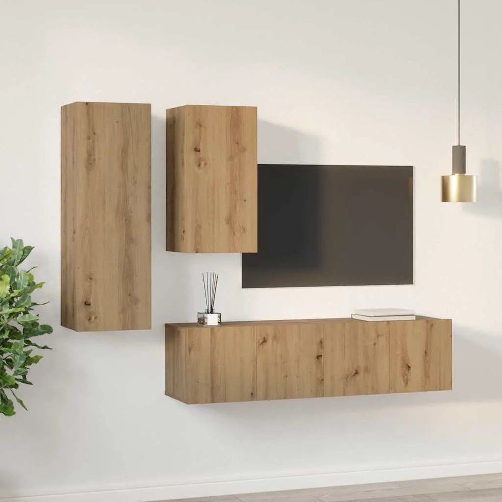 Conjunto de móvel de TV com prateleira 4 pcs carvalho artisiano