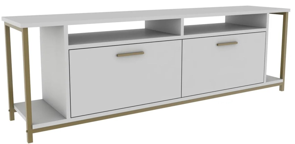 TV Stand Omar – Branco e Dourado – 160 cm x 35 cm x 50,8 cm