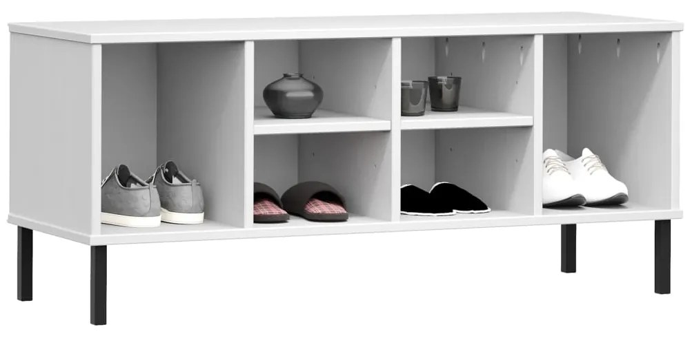 Sapateira pernas metal 106x35x45cm madeira maciça OSLO branco