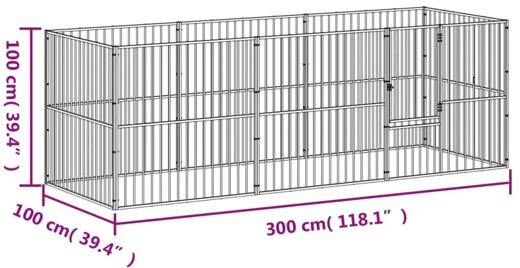 Parque para cães com 8 painéis aço galvanizado preto
