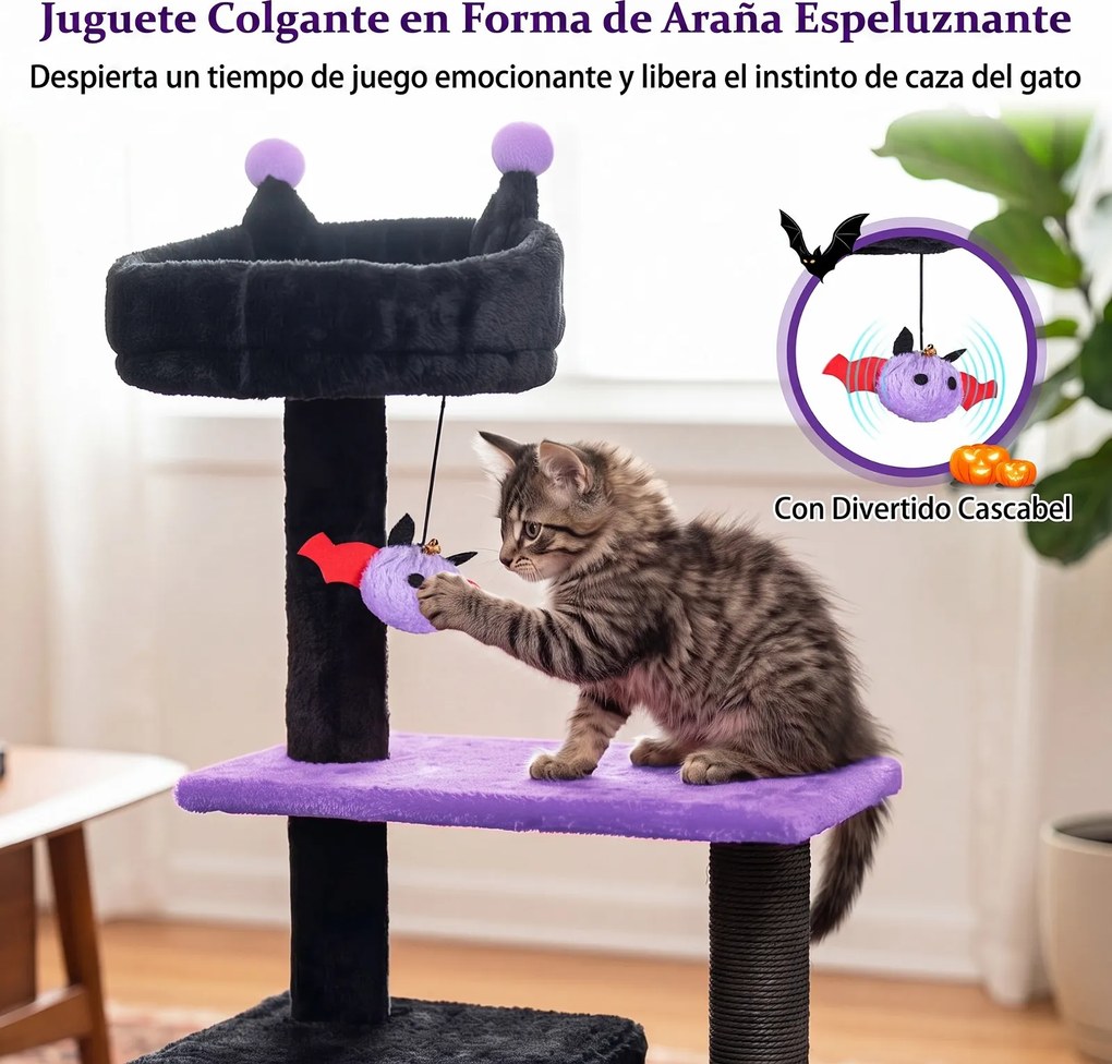 Torre para Gatos de Estilo Gótico, 48,5 x 48,5 x 144 cm, Vários Níveis, Púrpura