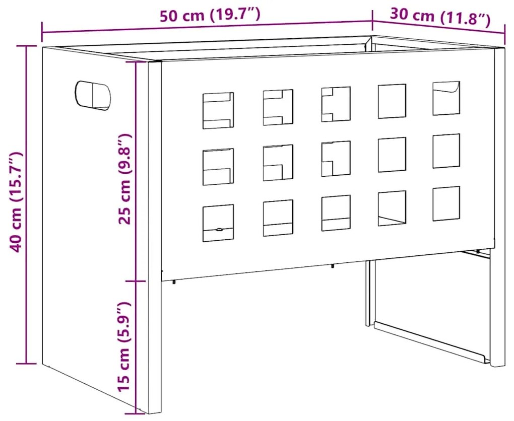 Fogueira Retangular vidaXL Preta 50x30x40 cm em Aço