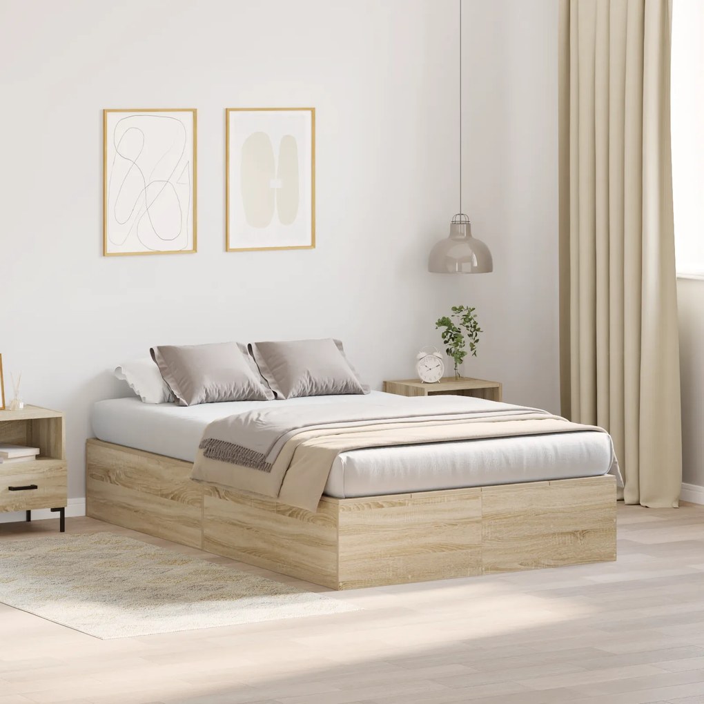 Estrutura de Cama Armazenamento vidaXL Carvalho Sonoma 120x200 cm
