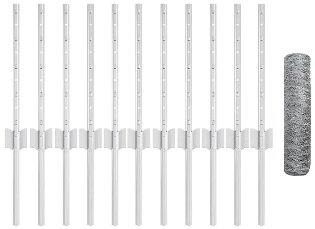 Postes de Cerca vidaXL 11 pcs U-Channel 40 cm Aço Galvanizado