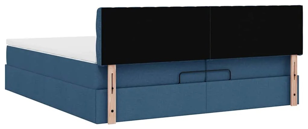 Estrutura de cama otomana com colchões 200x200cm tecido azul
