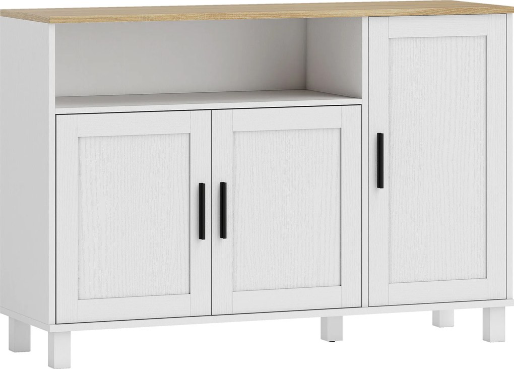HOMCOM Aparador de Sala com Prateleiras Ajustáveis Compartimento Aberto Pernas de Madeira 110x33x75 cm Branco | Aosom Portugal