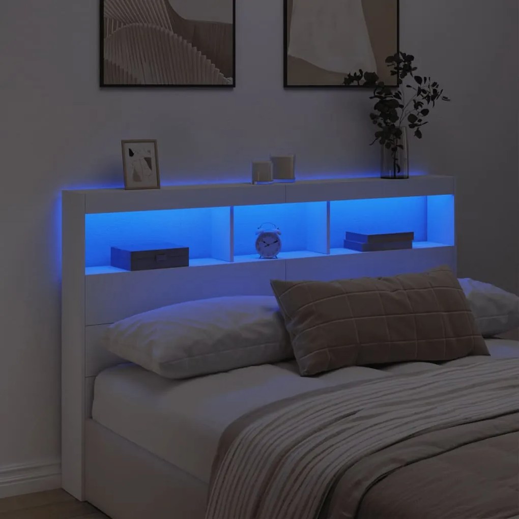 Armário de cabeceira com luzes LED 160x17x102 cm branco